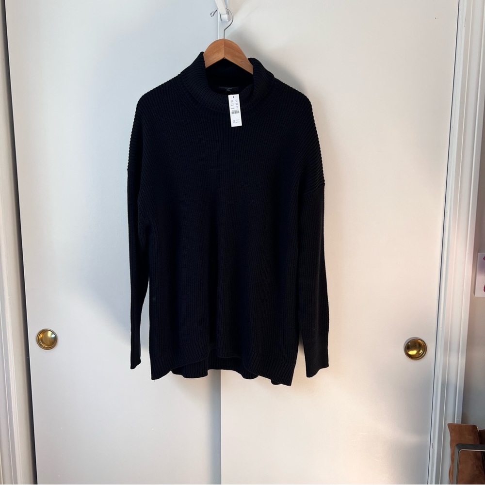 J. Crew Women’s Ribbed cotton-blend relaxed turtleneck sweater XL Black NWT - Picture 2 of 9